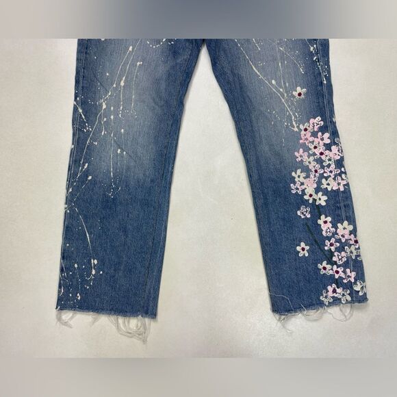 Fidelity Cherry Blossom Straight Cropped Denim Jeans Women Size 25 Blue - Picture 12 of 13